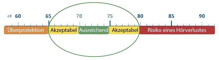 Skala mit den akzetablen und idealen Dämmbereichen